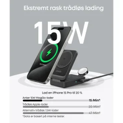 Anker Iphone-Tilbehør|Hjemmekontor|MagGo Trådløs og sammenleggbar 3-i-1-ladestasjon