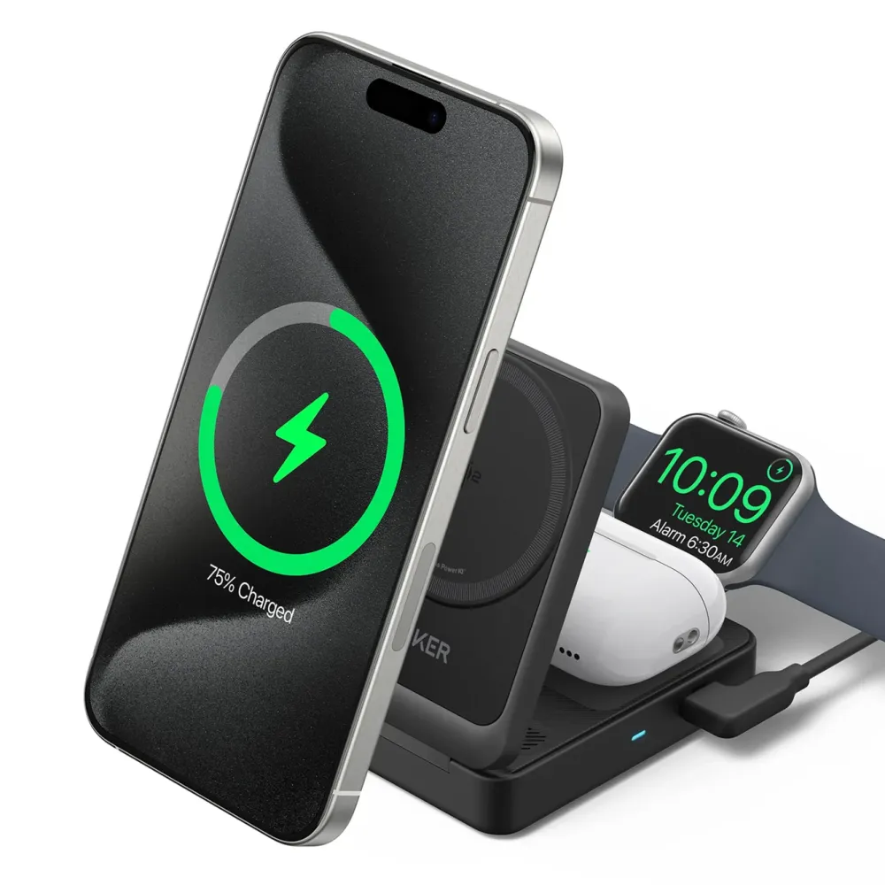 Anker Iphone-Tilbehør|Hjemmekontor|MagGo Trådløs og sammenleggbar 3-i-1-ladestasjon