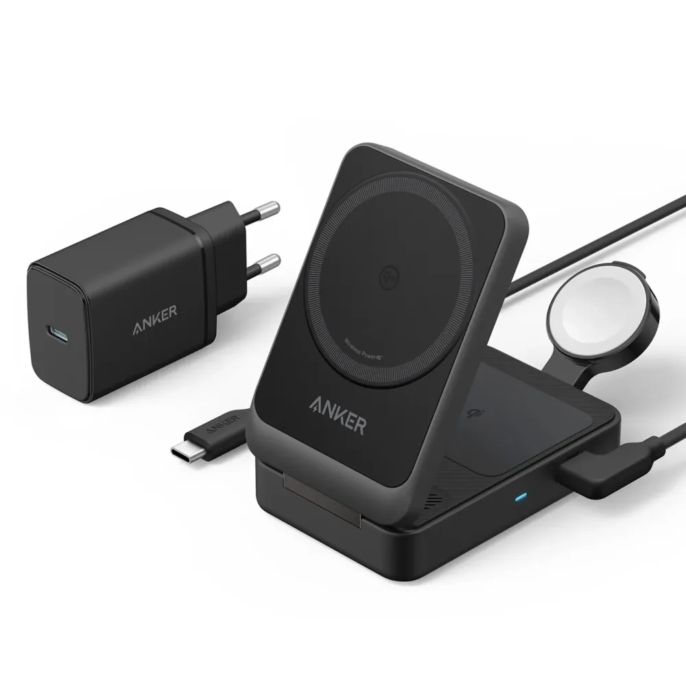 Anker Iphone-Tilbehør|Hjemmekontor|MagGo Trådløs og sammenleggbar 3-i-1-ladestasjon
