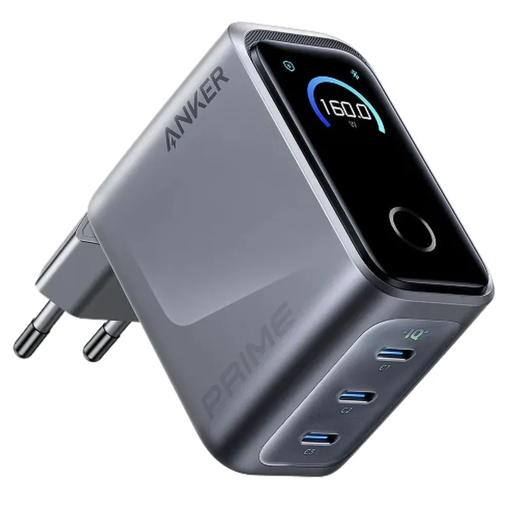 Anker Mobiltelefonladere|Prime Charger 160 W – USB-C-lader med 3 porter og display