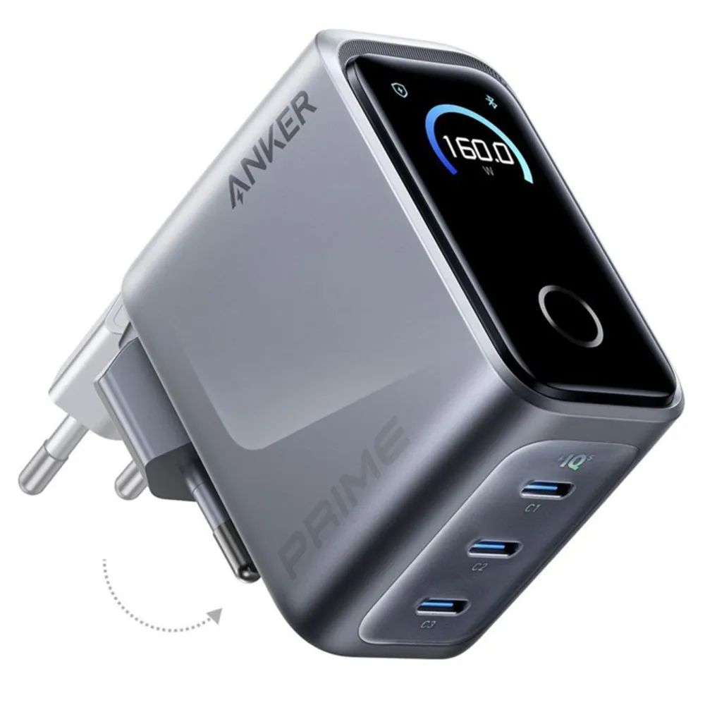 Anker Mobiltelefonladere|Prime Charger 160 W – USB-C-lader med 3 porter og display
