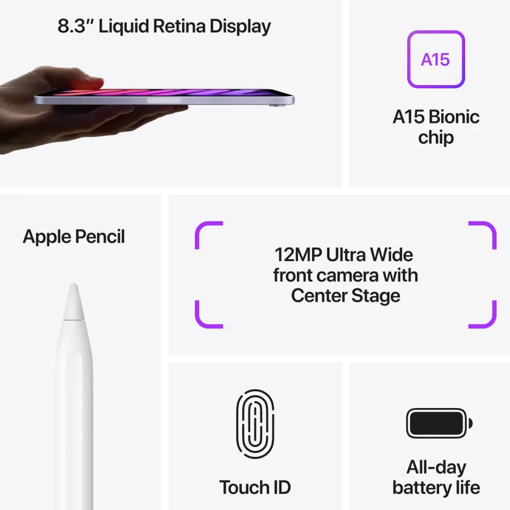 Apple Ipad Og Tilbehør|iPad mini (6:e gen.) 64 GB Wifi Stellargrå