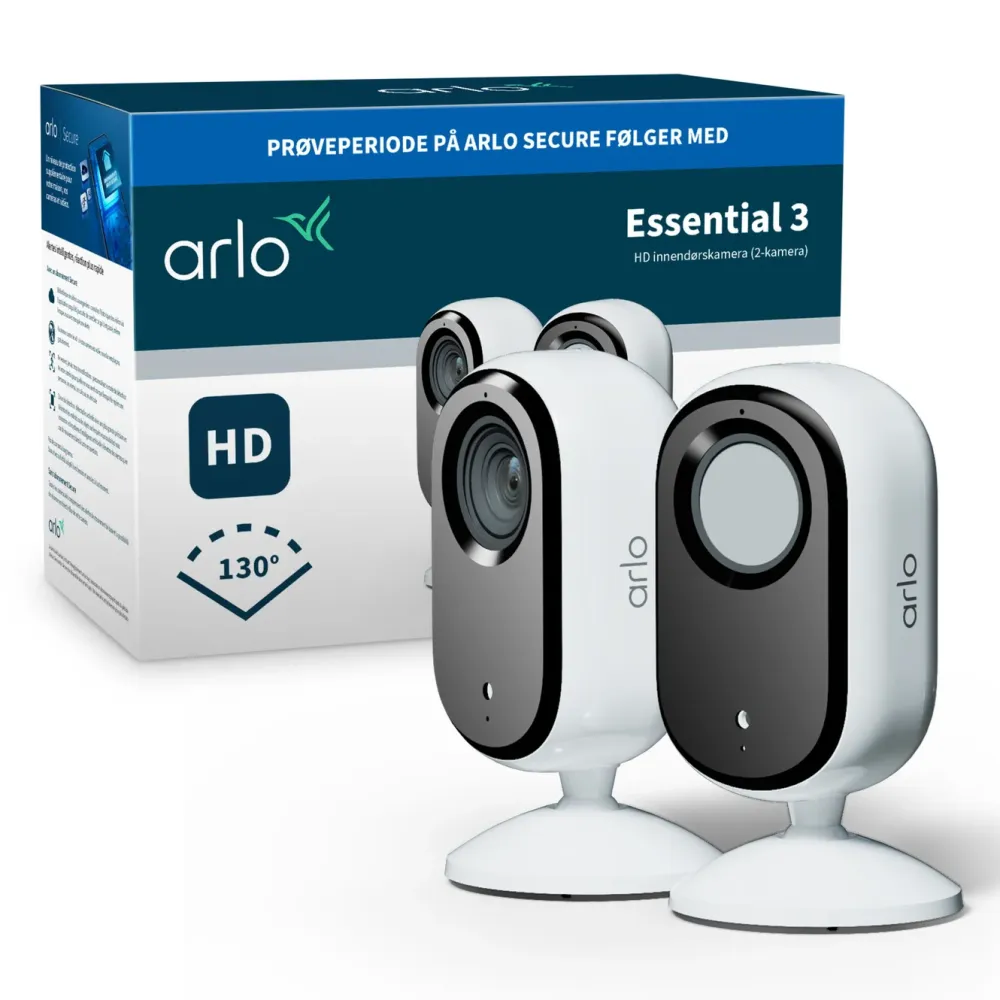 Arlo Kameraovervåking|Essential 3 HD PTZ – Overvåkingskamera innendørs 2-pk.
