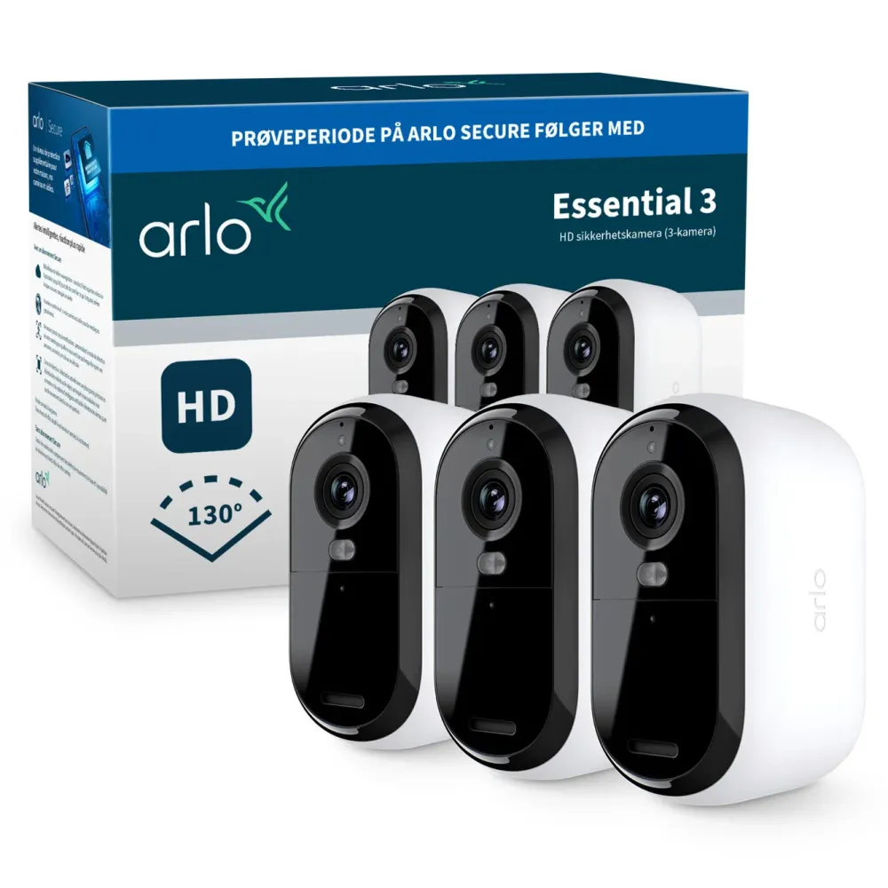 Arlo Kameraovervåking|Essential 3 HD – Trådløst overvåkingskamera 3-pk.