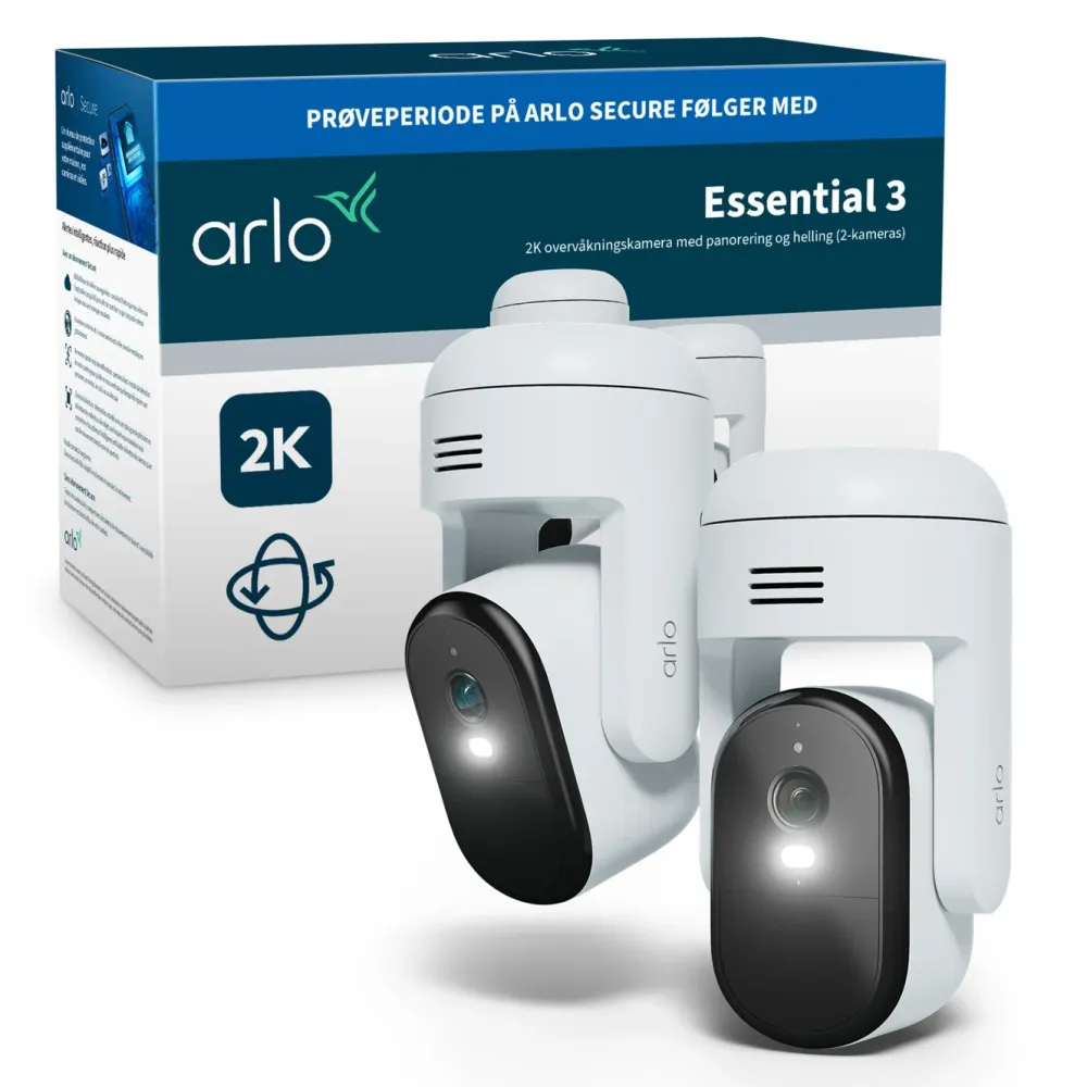 Arlo Kameraovervåking|Essential 3 2K PTZ – Trådløst overvåkingskamera 2-pk.