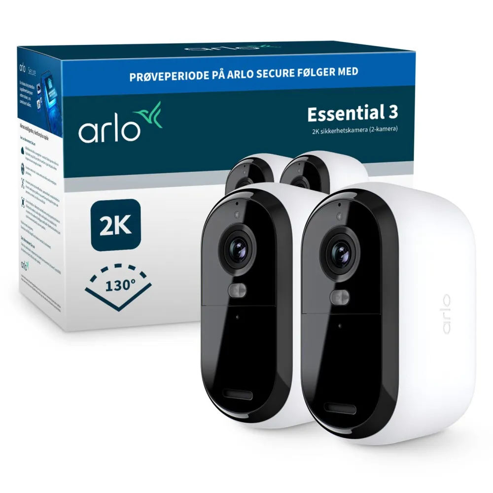 Arlo Alarmsystemer|Skimmingsbeskyttelse|Essential 3 2K – Trådløst overvåkingskamera 2-pk.