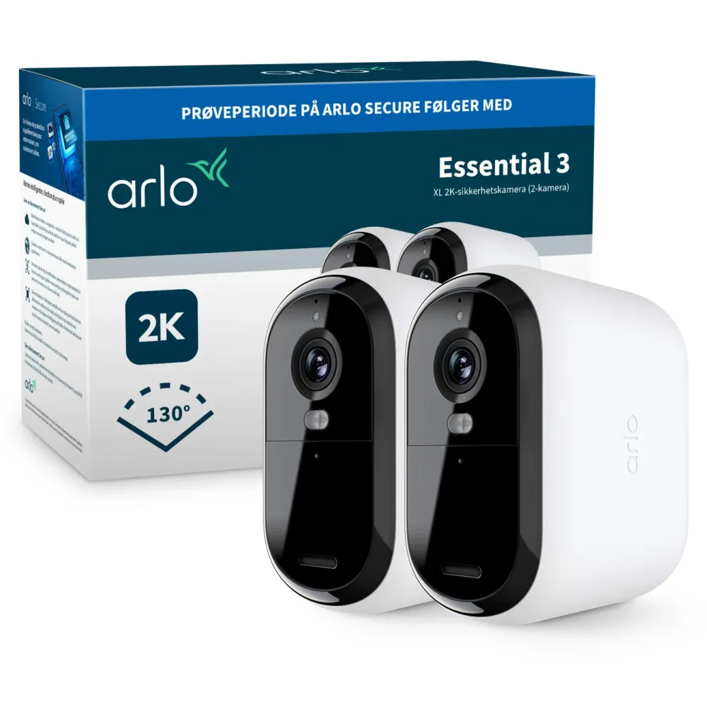 Arlo Kameraovervåking|Essential 3 XL 2K – Trådløst overvåkingskamera 2-pk.