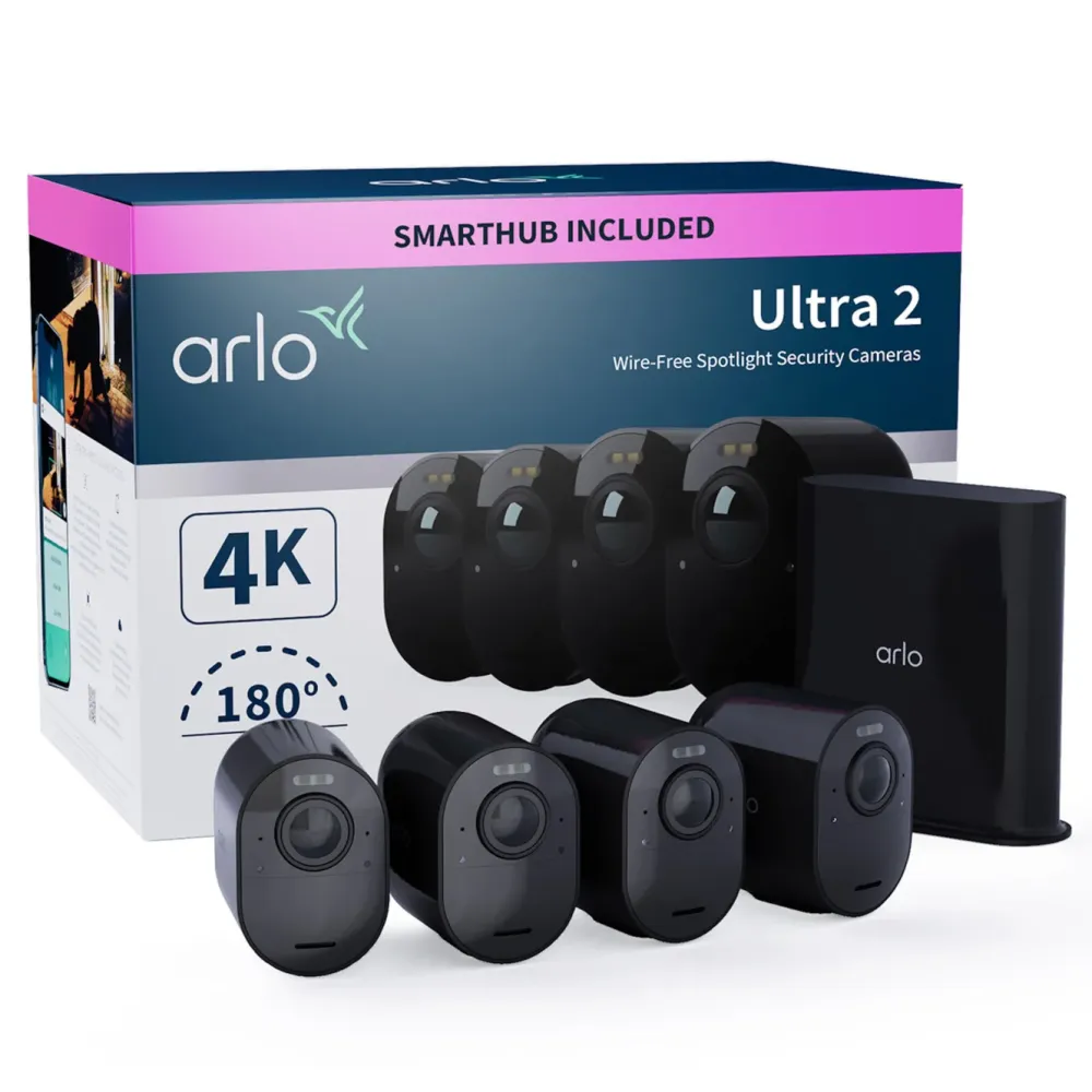 Arlo Kameraovervåking|Ultra 2 Spotlight – Trådløst overvåkingskamera 4-pk.