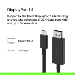 Belkin Kabler Til Datamaskin|Kabler Og Adaptere|USB-C-kabel til Displayport 8K/60 Hz 2 m