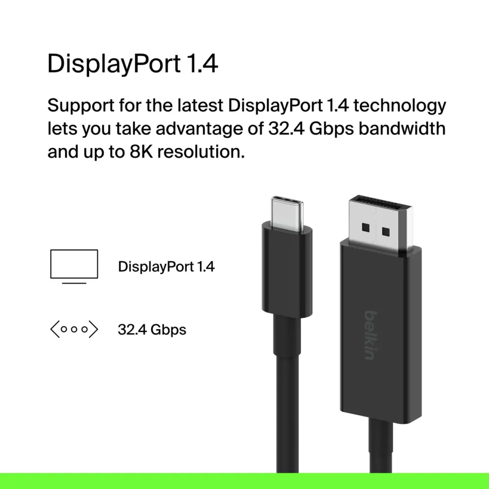 Belkin Kabler Til Datamaskin|Kabler Og Adaptere|USB-C-kabel til Displayport 8K/60 Hz 2 m