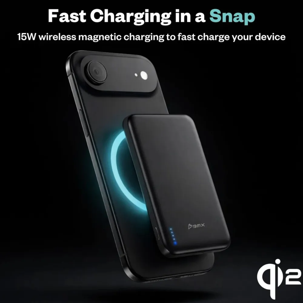 BMX Powerbank|Ultratynt magnetisk Qi2-powerbank 5000 mAh, semi-solid-state i titan
