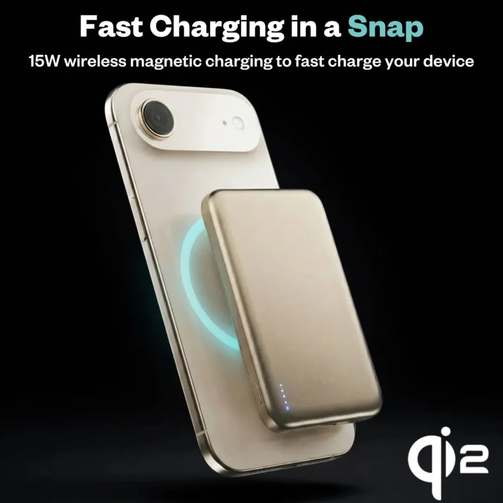 BMX Powerbank|Ultratynt magnetisk Qi2-powerbank 5000 mAh, semi-solid-state i titan