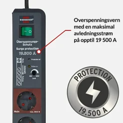 Brennenstuhl Strømledninger|Sterkstrøm|Grenuttak med energisparefunksjon 6-veis