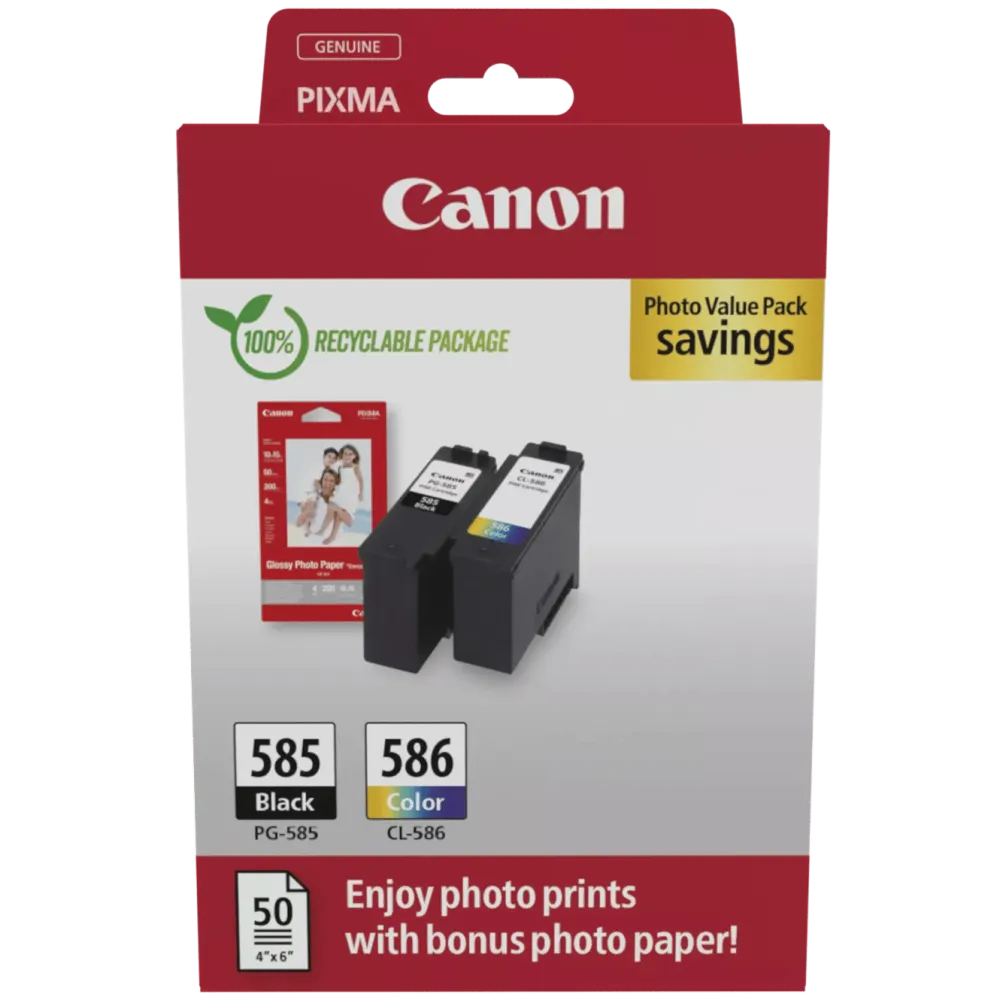 Canon Skrivere Og Tilbehør|PG-585/CL-586 – pakke med blekkpatroner og fotopapir