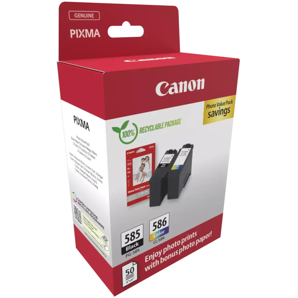 Canon Skrivere Og Tilbehør|PG-585/CL-586 – pakke med blekkpatroner og fotopapir