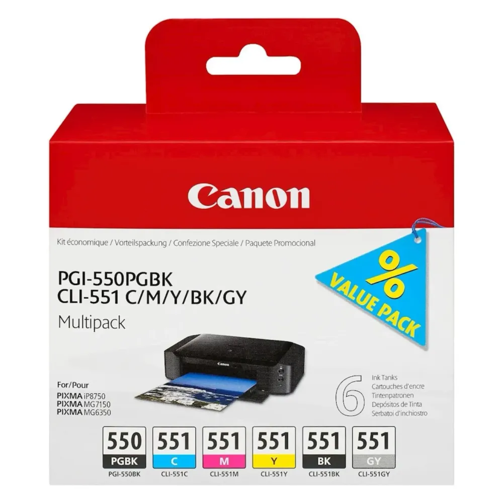 Canon Skrivere Og Tilbehør|PGI-550 och CLI-551 Blekkpatron 6-pk.