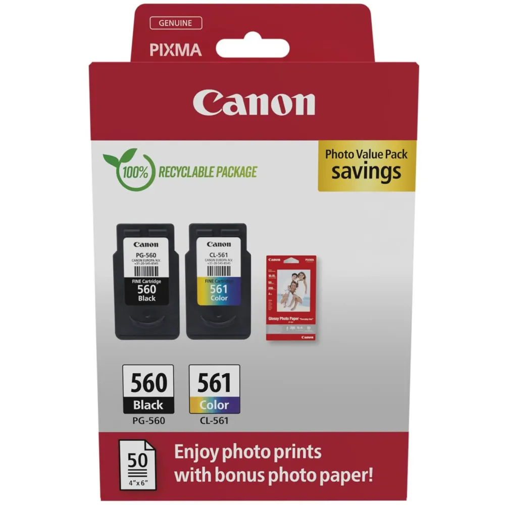 Canon Skrivere Og Tilbehør|PG-560 og CL-561 Blekkpatro 2-pakning med fotopapir