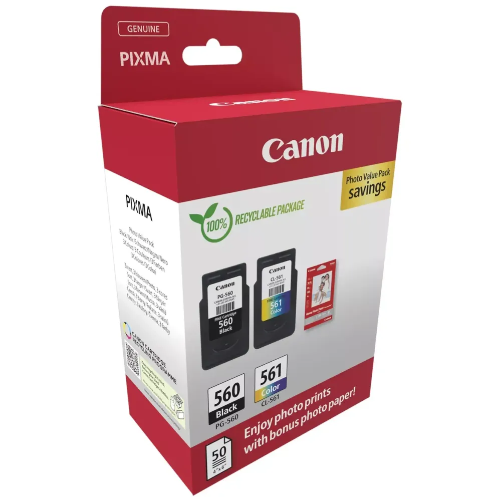 Canon Skrivere Og Tilbehør|PG-560 og CL-561 Blekkpatro 2-pakning med fotopapir