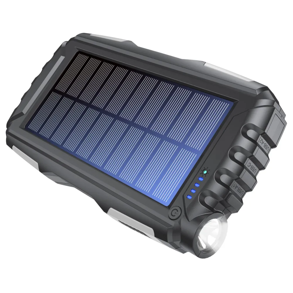 Denver Powerbank|Mobiltelefonladere|Powerbank med solcelle og lommelykt 20 000 mAh