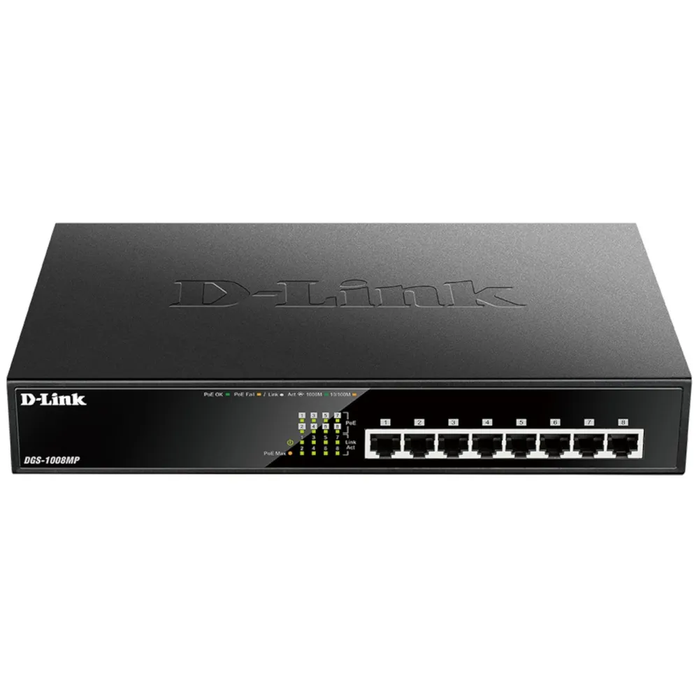 D-Link Kablet Nettverk|DGS-1008MP POE+-gigabitswitch med 5 porter