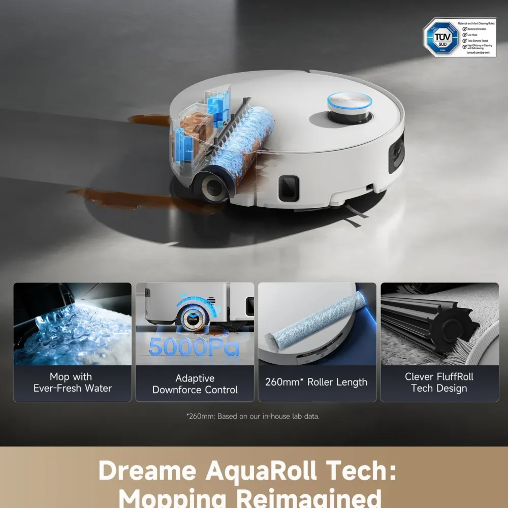 Dreame Rengjøring|Robotstøvsuger|Aqua10 Ultra Roller Robotstøvsuger med basestasjon