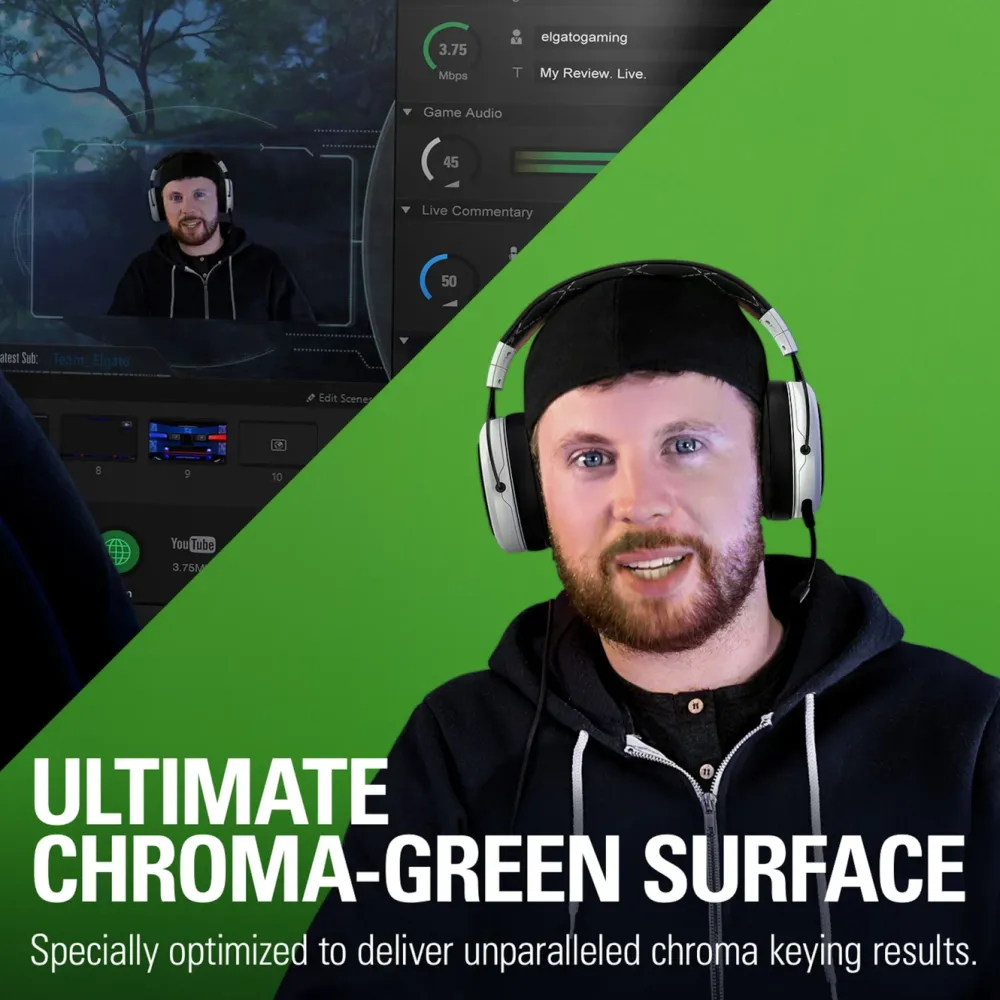 Elgato Foto Og Video|Streaming|Green Screen med sammenleggbart stativ