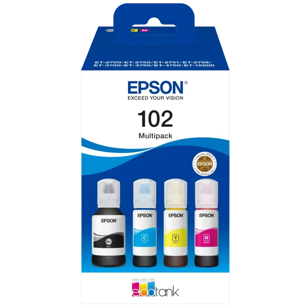 Epson Skrivere Og Tilbehør|102 EcoTank påfyllingsblekk 337 ml - multipakke