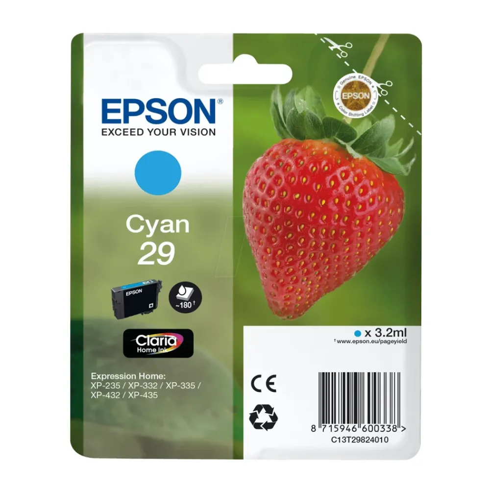 Epson Skrivere Og Tilbehør|T2982 blekkpatron, cyan