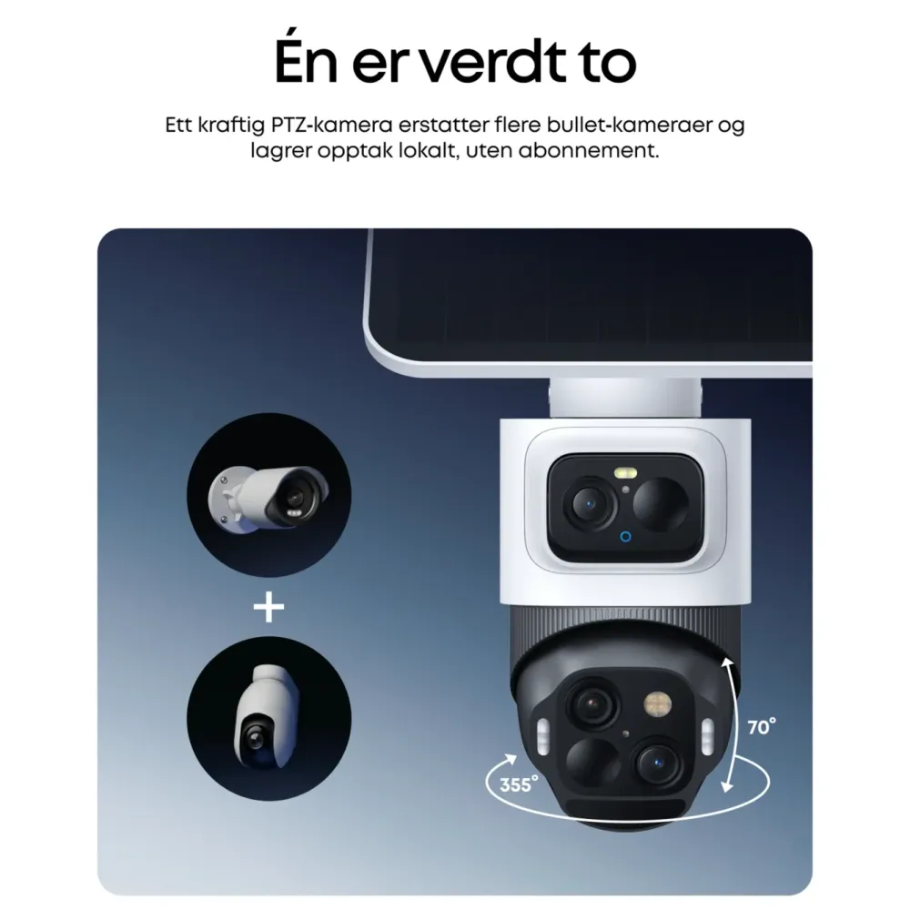 Eufy Kameraovervåking|Cam S4 Solo 3-i-1 overvåkingskamera med solpanel