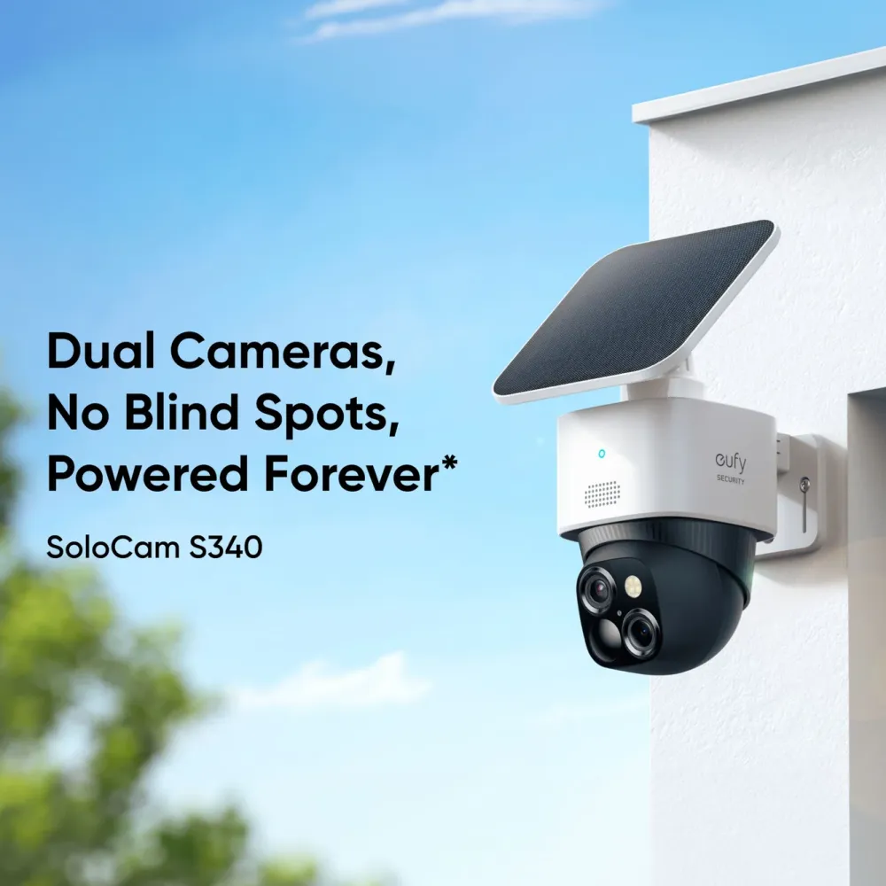 Eufy Kameraovervåking|SoloCam S340 Overvåkingskamera med solpanel
