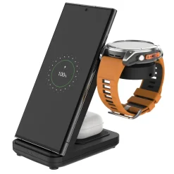 Fixed Smartklokker Og Ringer|Hjemmekontor|3-in-1 Trådløs Ladestasjon for Garmin - Svart
