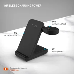 Fixed Smartklokker Og Ringer|Hjemmekontor|3-in-1 Trådløs Ladestasjon for Garmin - Svart