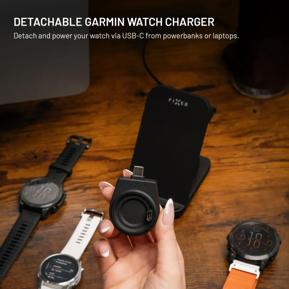 Fixed Smartklokker Og Ringer|Hjemmekontor|3-in-1 Trådløs Ladestasjon for Garmin - Svart