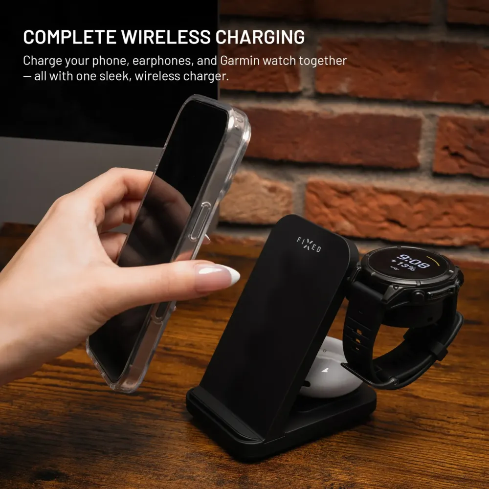 Fixed Smartklokker Og Ringer|Hjemmekontor|3-in-1 Trådløs Ladestasjon for Garmin - Svart