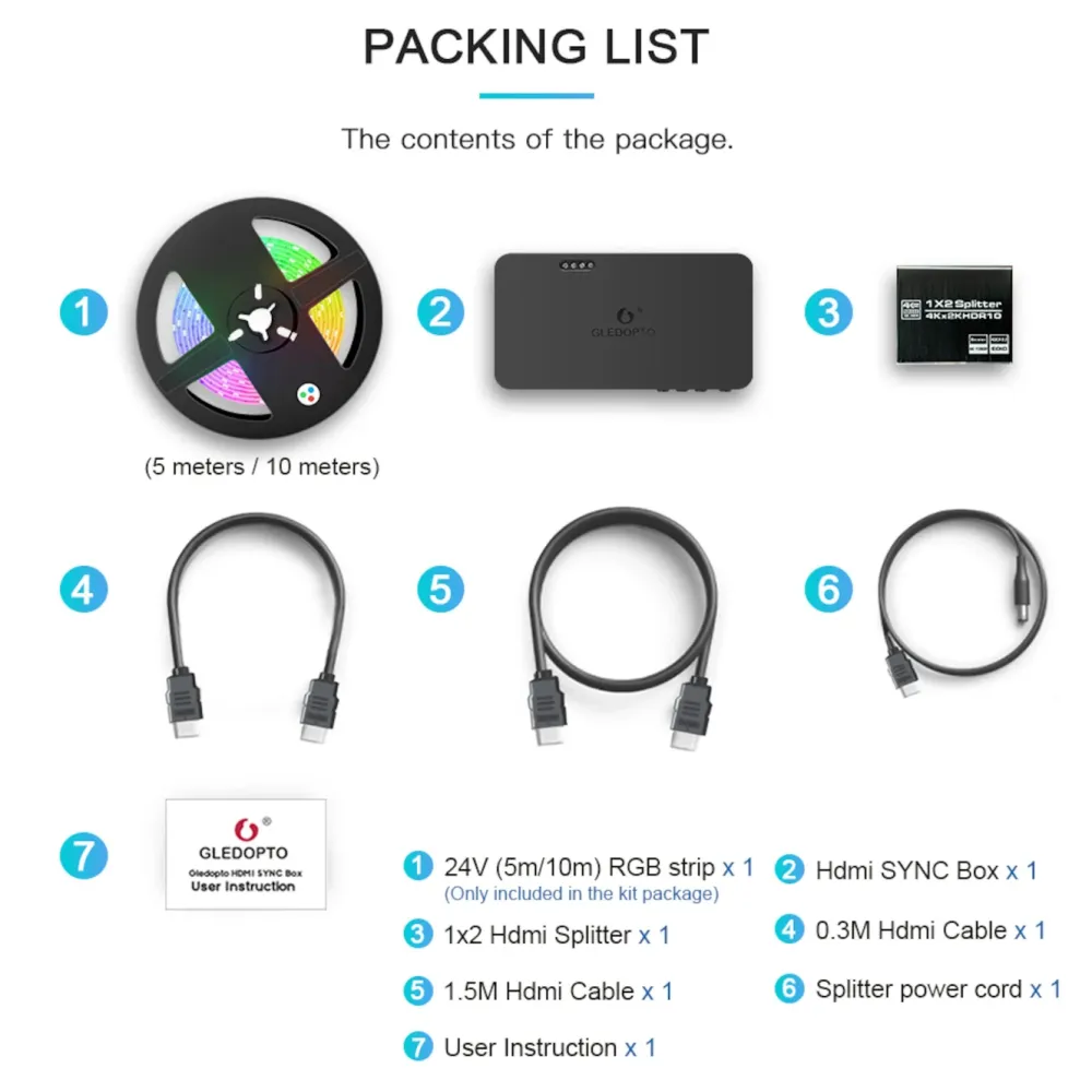 Gledopto Tv Og Tilbehør|HDMI Sync Box Kit med 5 m RGB-list