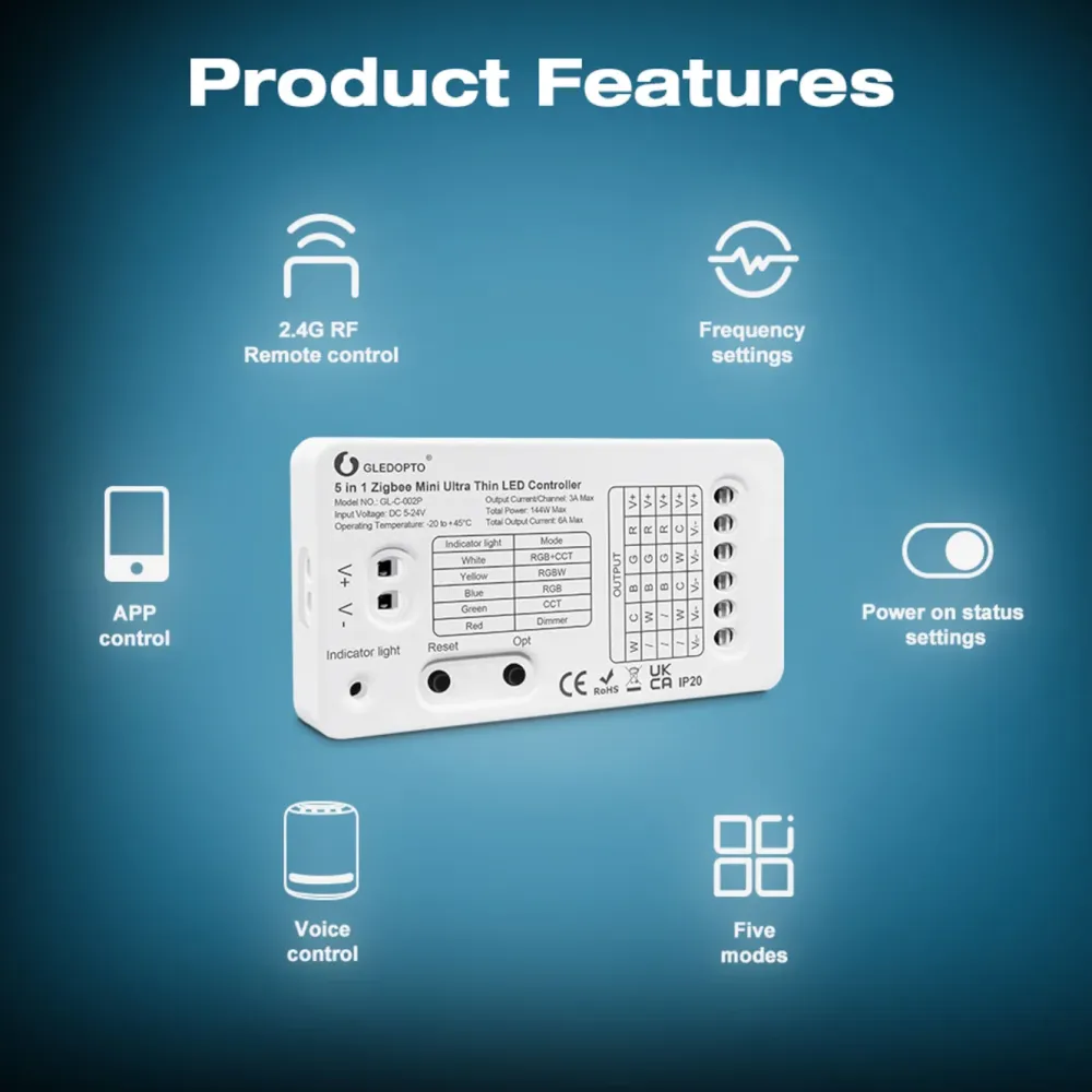 Gledopto Kontroller|5 in 1 Mini Zigbee-kontroller for LED-belysning