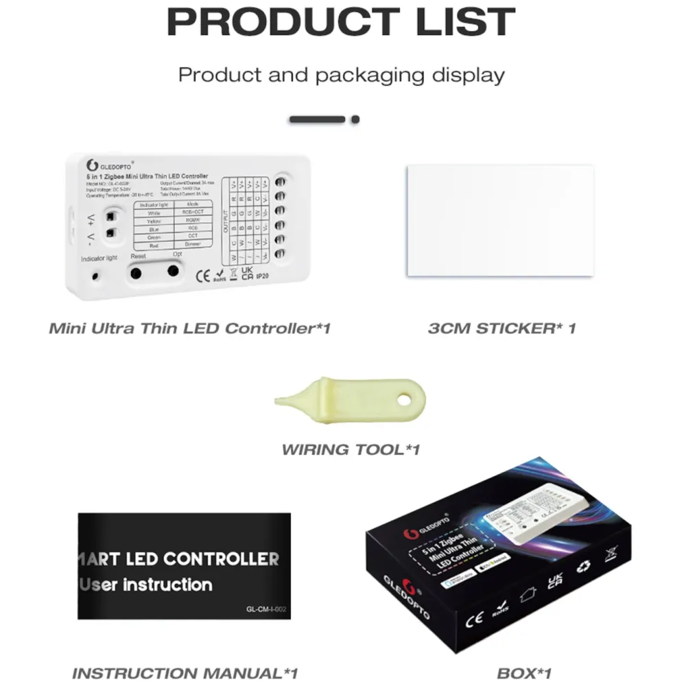 Gledopto Kontroller|5 in 1 Mini Zigbee-kontroller for LED-belysning