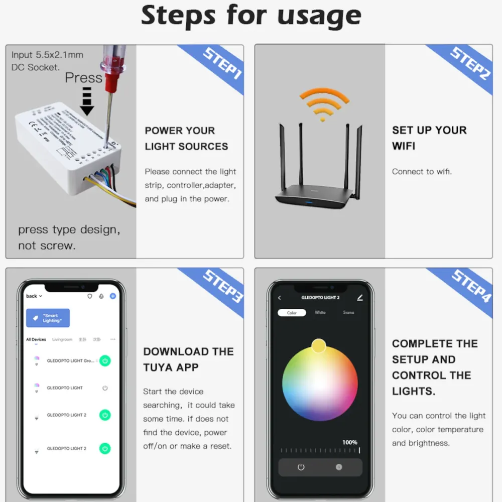 Gledopto Kontroller|RGB+CCT Wifi-kontroller for LED-list