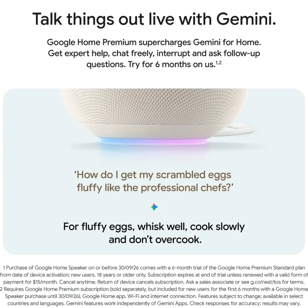 Google Høyttaler|Stemmeassistenter|Home Speaker smart høyttaler med Gemini