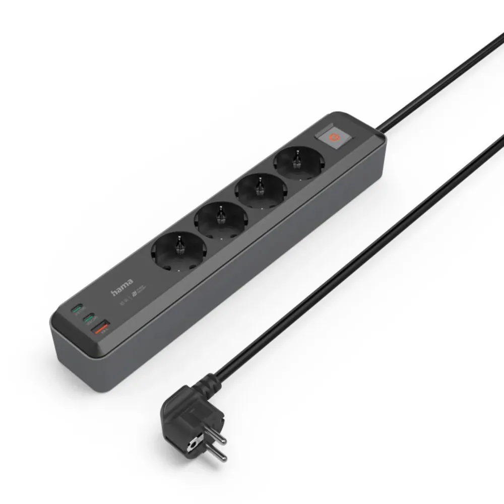 Hama Strømledninger|Sterkstrøm|Grenuttak med USB-C/A 65 W PD 4-uttak