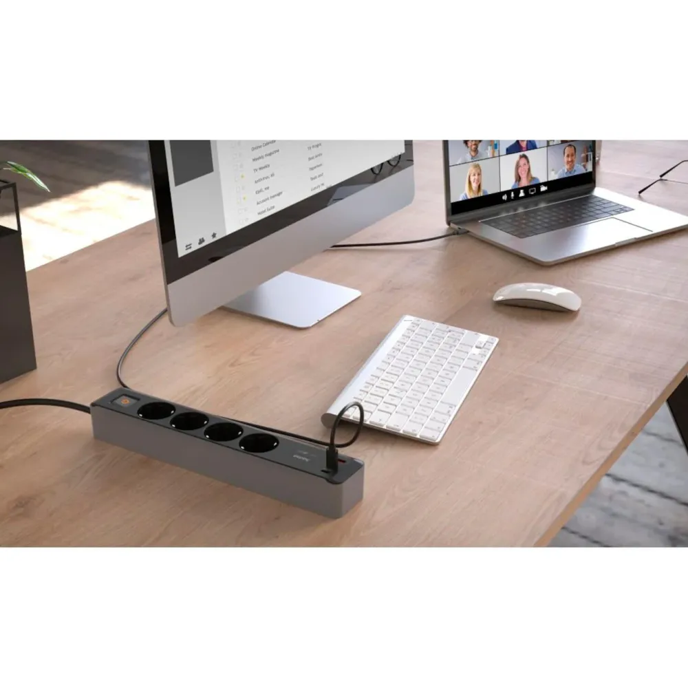 Hama Strømledninger|Sterkstrøm|Grenuttak med USB-C/A 65 W PD 4-uttak