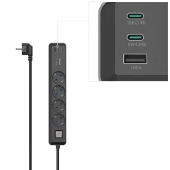 Hama Strømledninger|Sterkstrøm|Grenuttak med USB-C/A 65 W PD 4-uttak