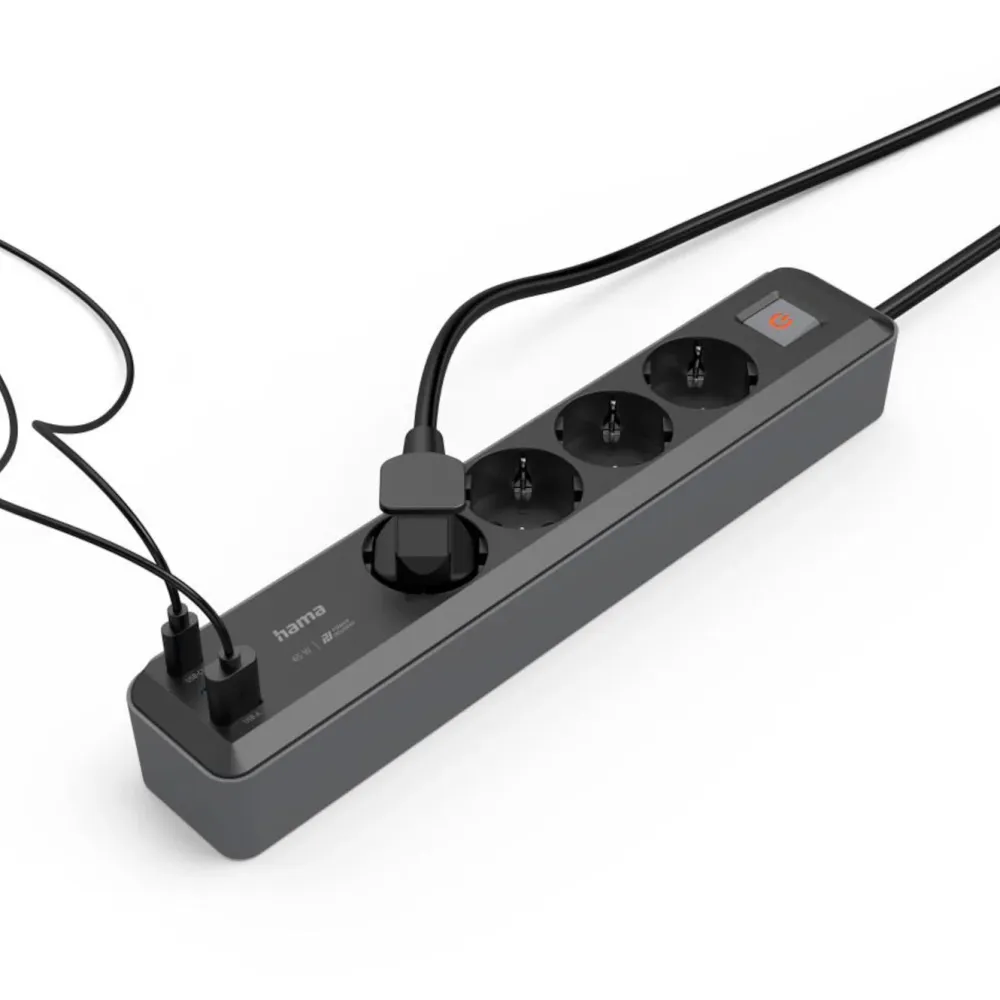 Hama Strømledninger|Sterkstrøm|Grenuttak med USB-C/A 65 W PD 4-uttak