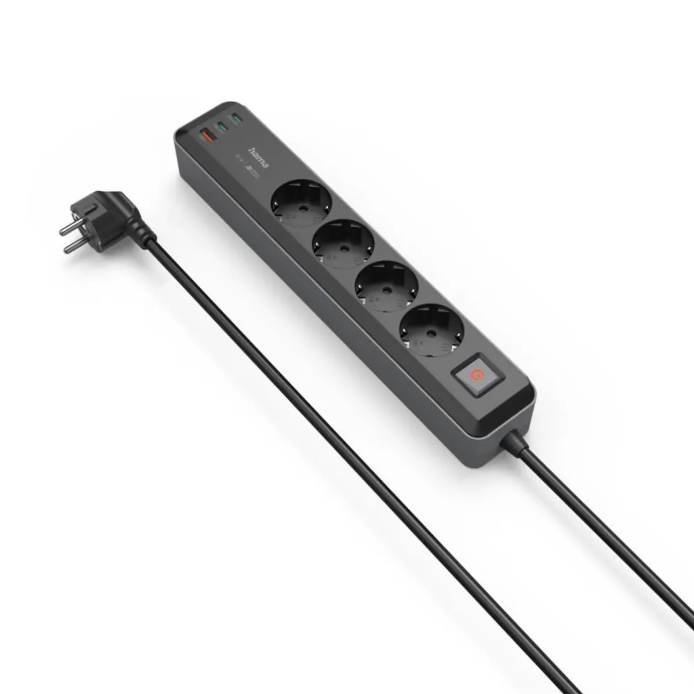 Hama Strømledninger|Sterkstrøm|Grenuttak med USB-C/A 65 W PD 4-uttak