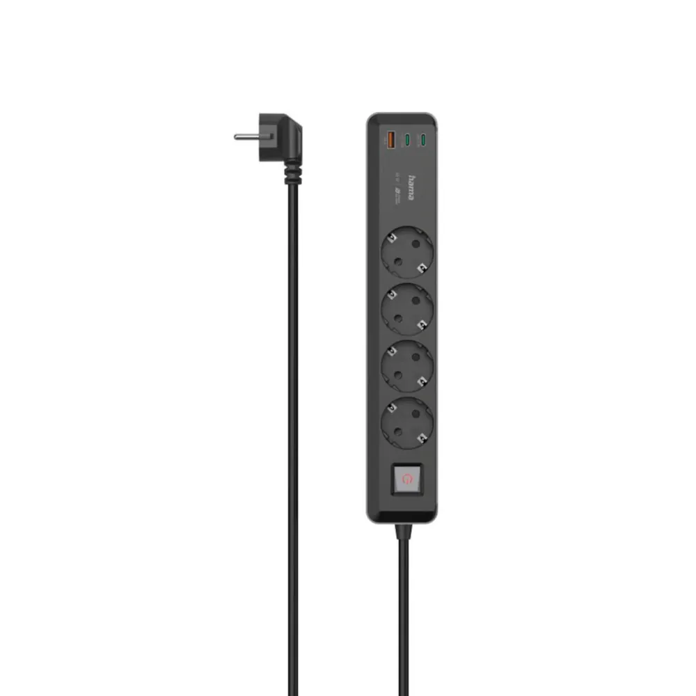 Hama Strømledninger|Sterkstrøm|Grenuttak med USB-C/A 65 W PD 4-uttak