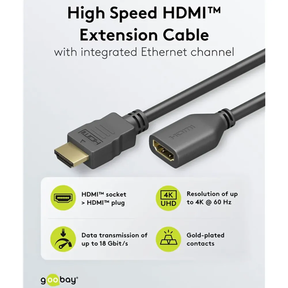 Kjell Hdmi|Kabler Og Adaptere|HDMI™-forlengelseskabel 4K/60 Hz 3 m