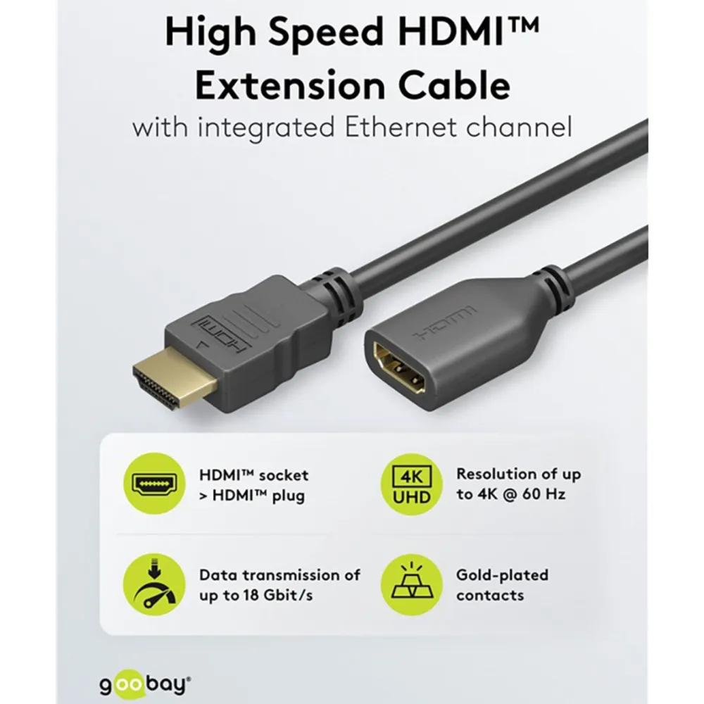 Kjell Hdmi|Kabler Og Adaptere|HDMI™-forlengelseskabel 4K/60 Hz 3 m