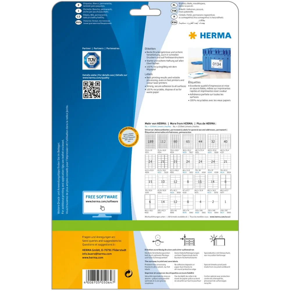 Herma Merking|Skrivere Og Tilbehør|Selvklebende skriverpapir A5 50-pk. - permanent