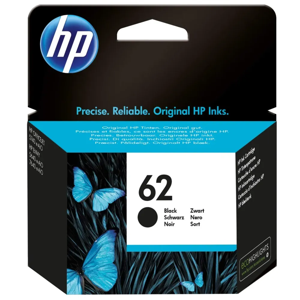 HP Skrivere Og Tilbehør|62 blekkpatron, svart