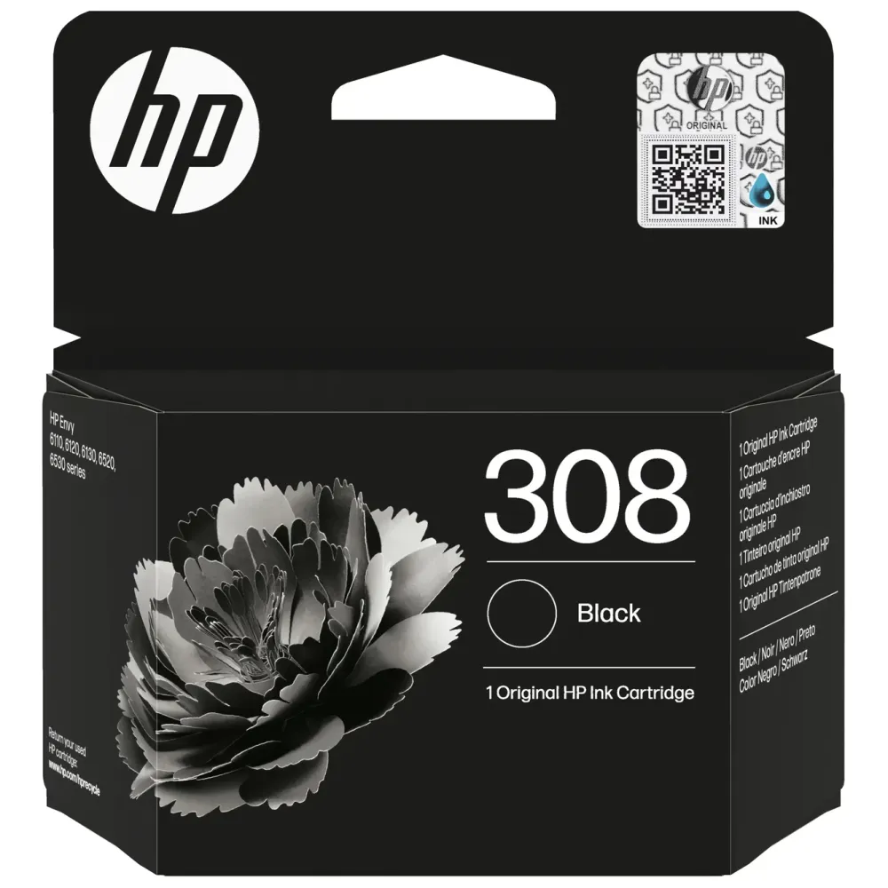 HP Skrivere Og Tilbehør|308 Svart blekkpatron
